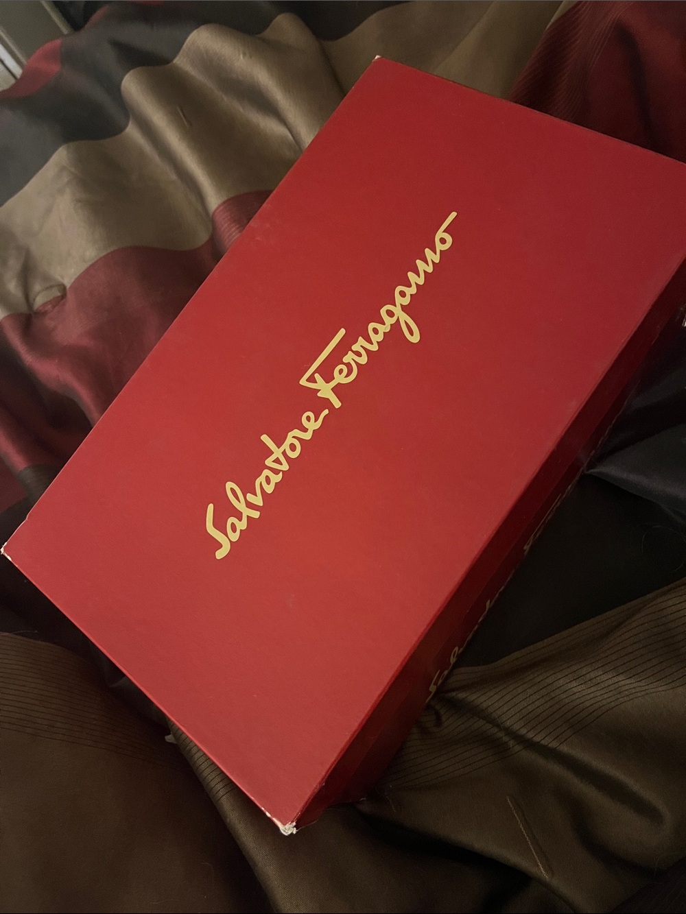 Salvatore Ferragamo Red Box with Gold Script Logo